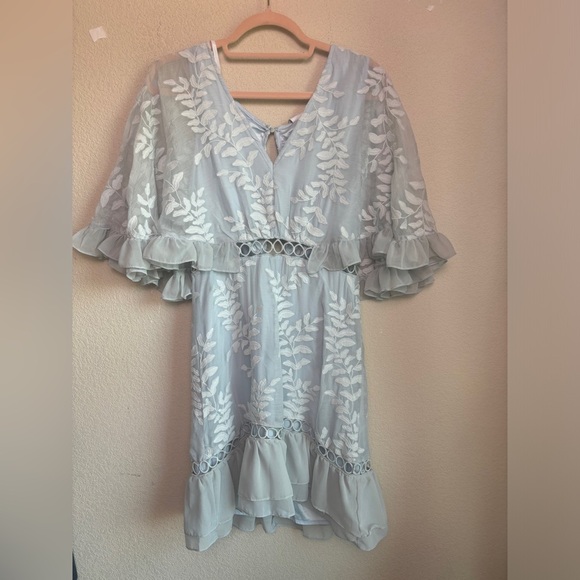 NWT Selfie Leslie Caspar Leafy Baby Blue Eyelet Embroidered Chiffon Dress M
. - Picture 6 of 12